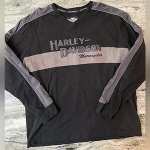 Vintage Harley-Davidson Men's Heavyweight Black and Gray Long Sleeve Tee XXL